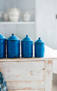 One Vintage French Enamelware Canister