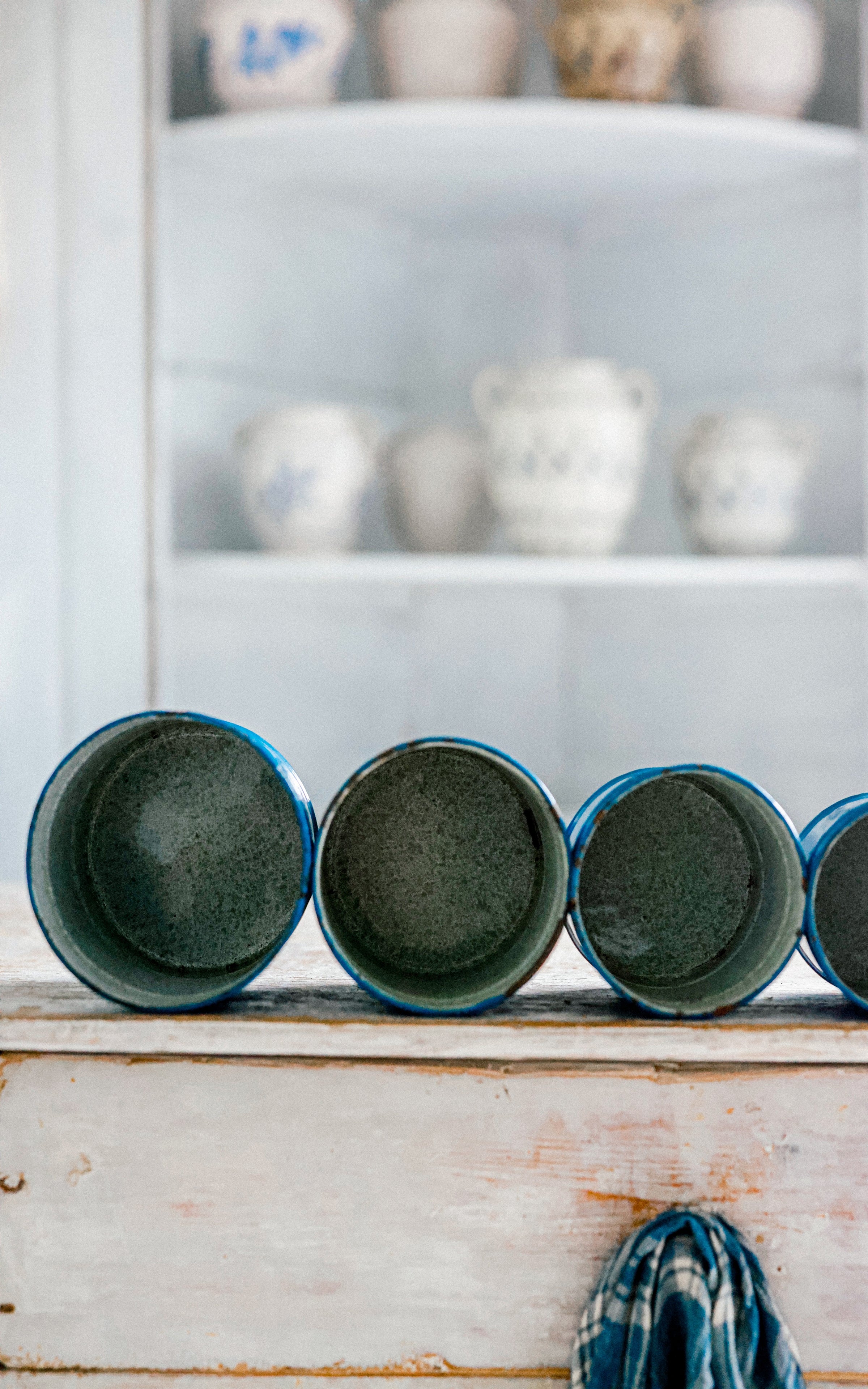 One Vintage French Enamelware Canister