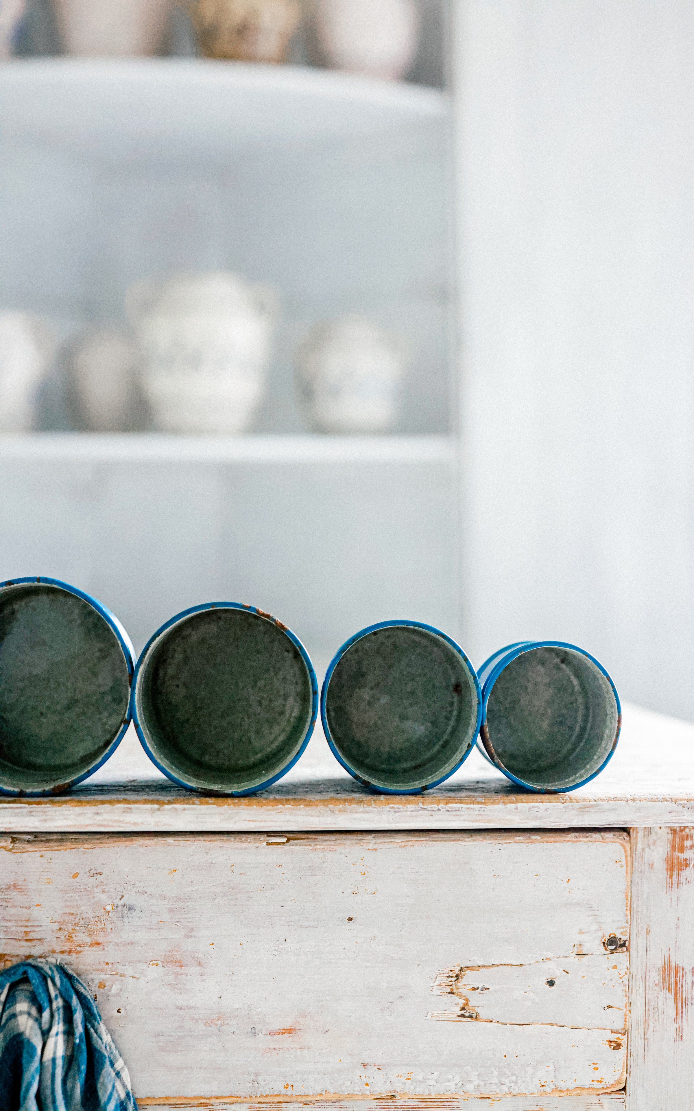 One Vintage French Enamelware Canister