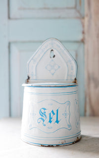 Vintage French Enamelware Salt Container