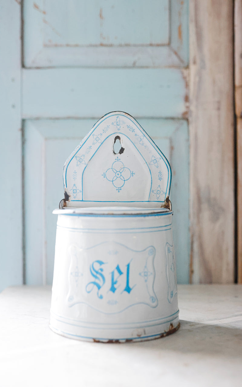 Vintage French Enamelware Salt Container