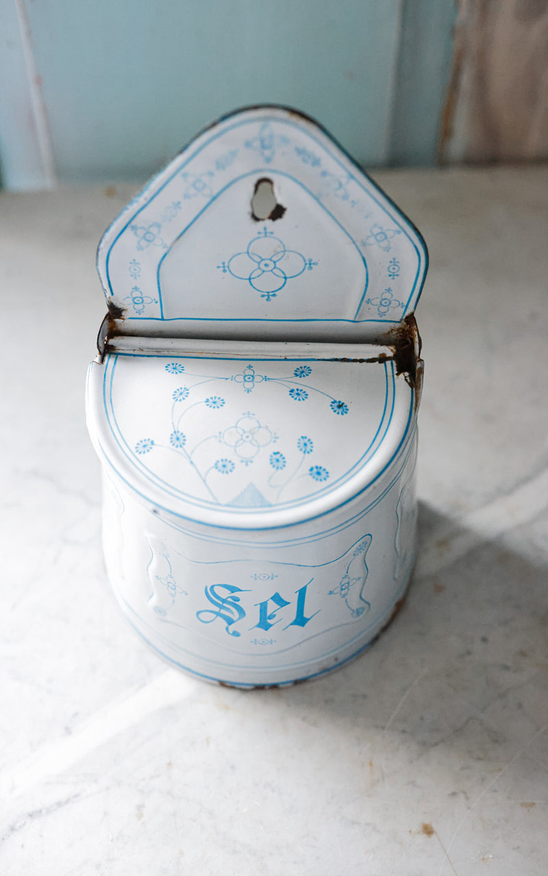 Vintage French Enamelware Salt Container