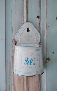 Vintage French Enamelware Salt Container