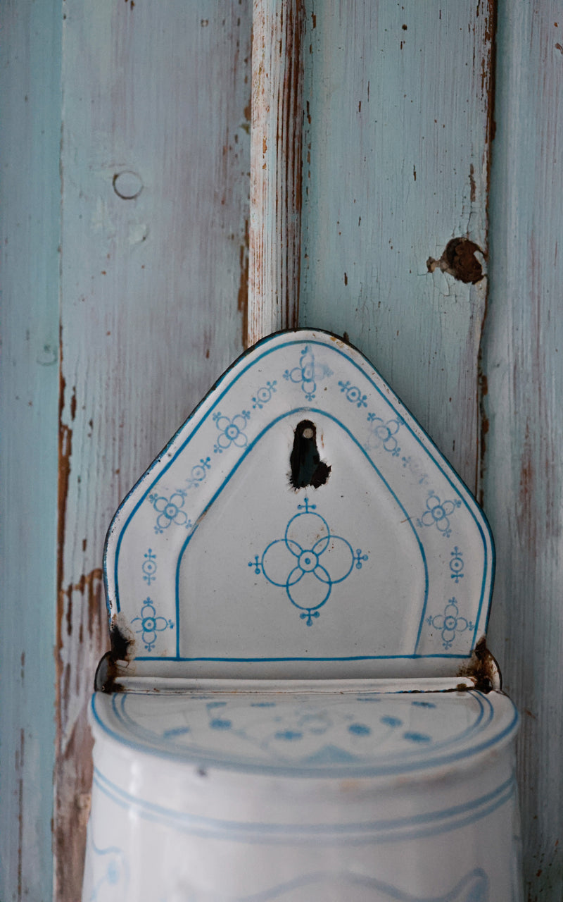 Vintage French Enamelware Salt Container