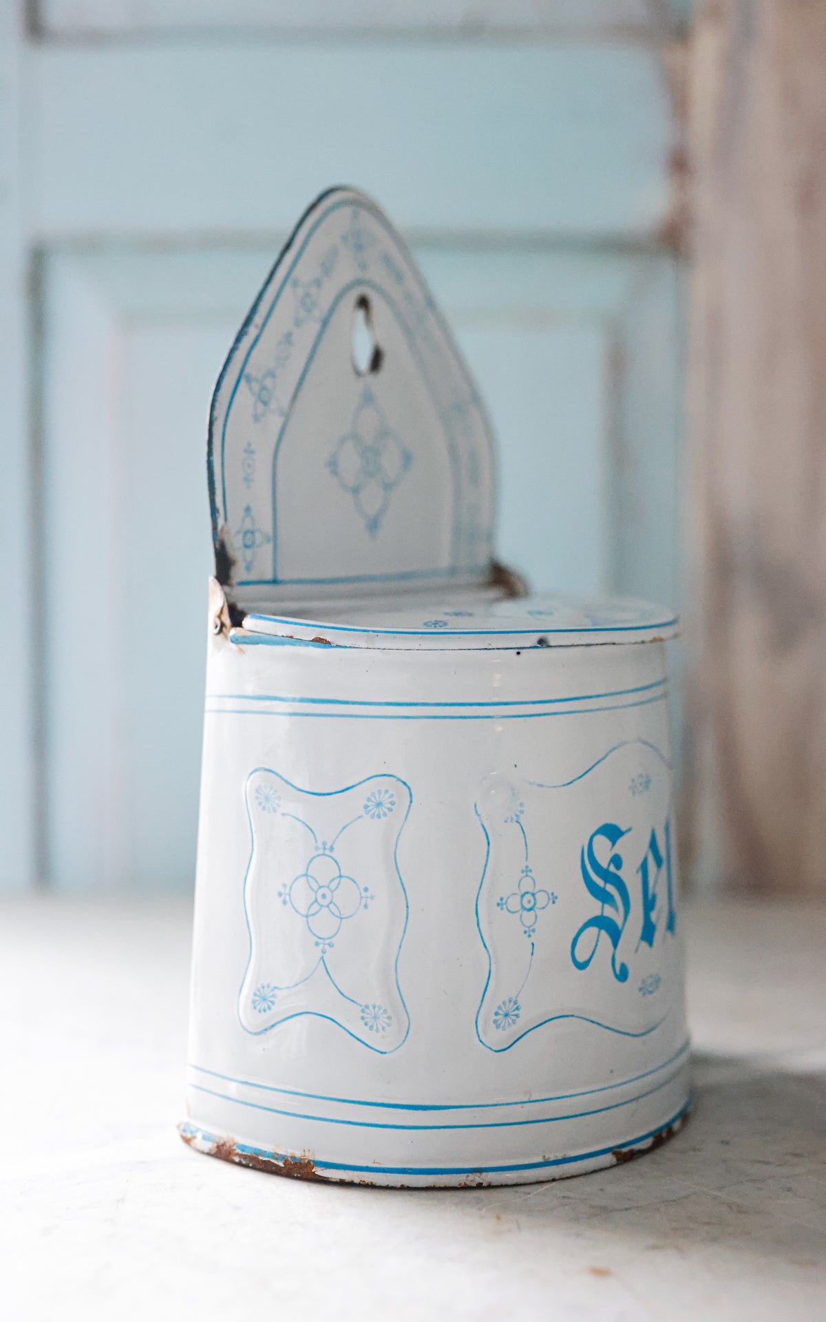 Vintage French Enamelware Salt Container