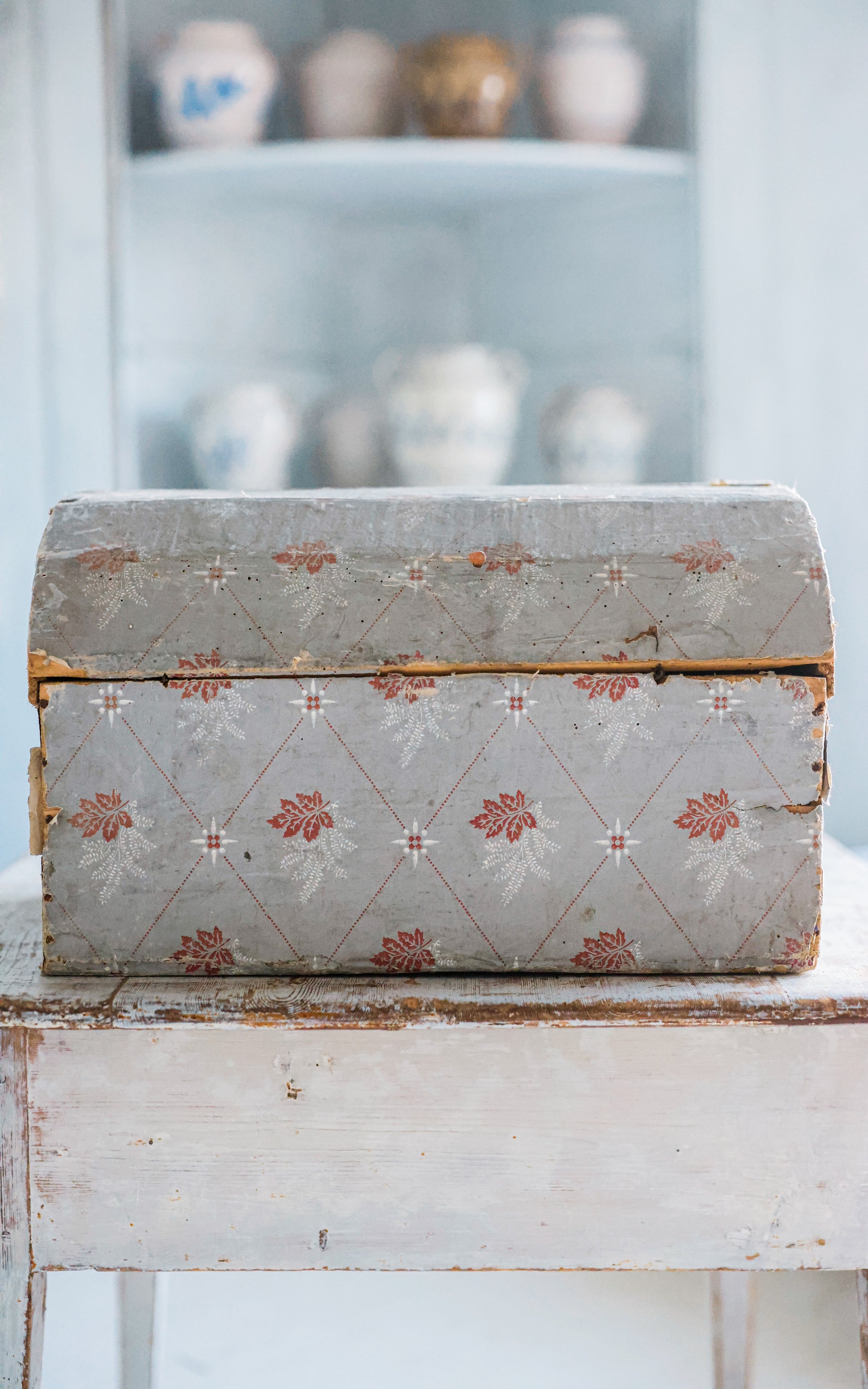 Vintage French Wallpapered Wood Box