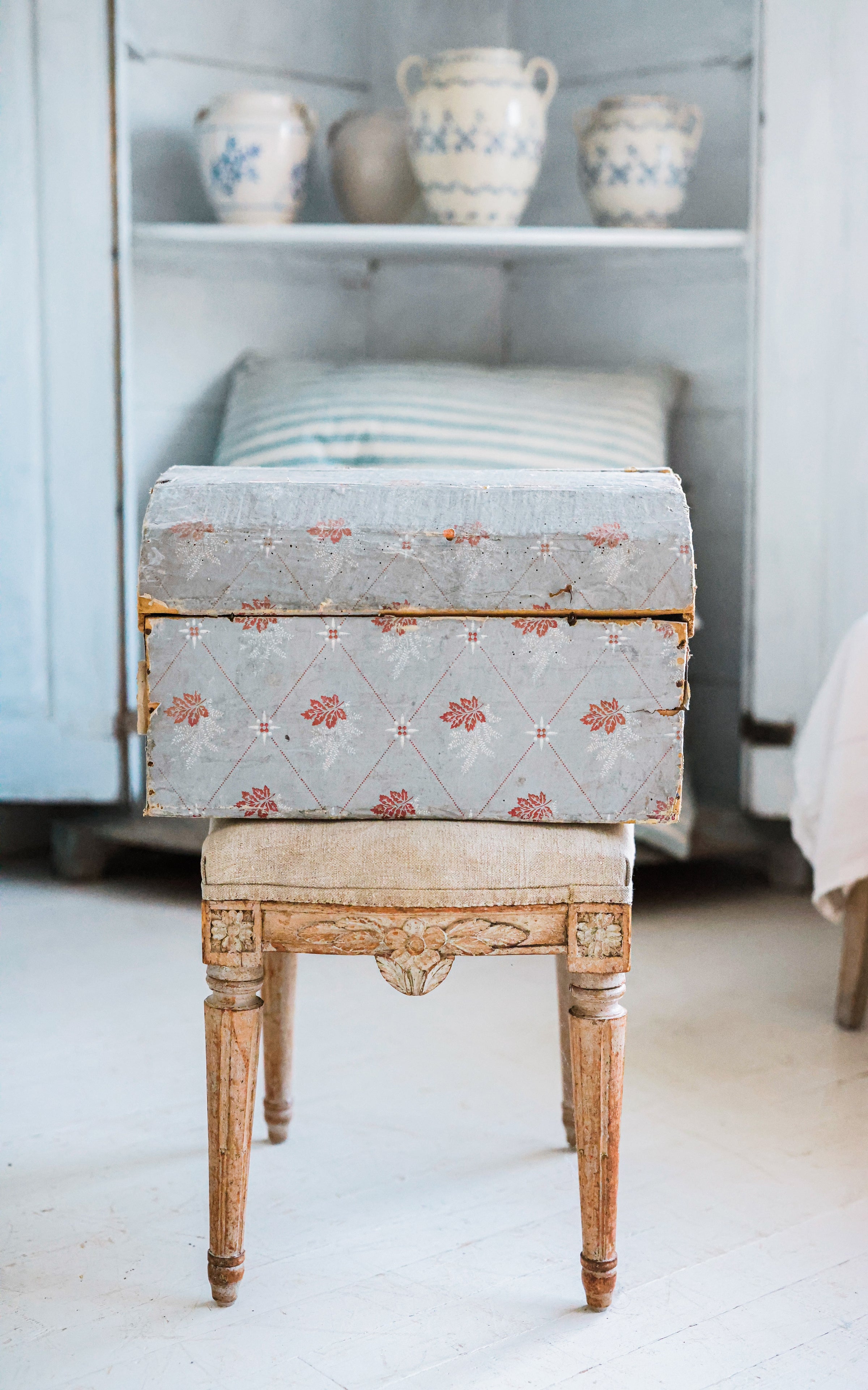 Vintage French Wallpapered Wood Box