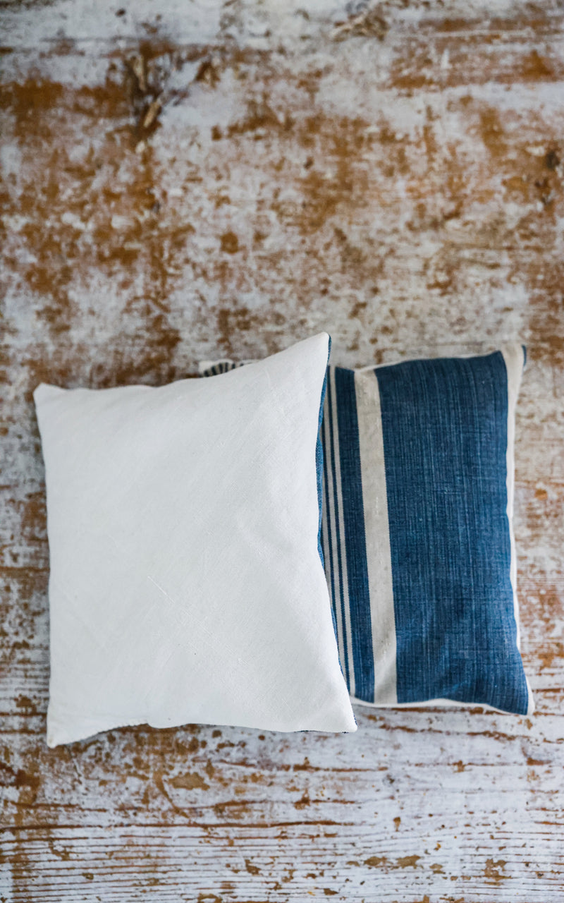 Set of Two Vintage French Ticking Lavender Pillows