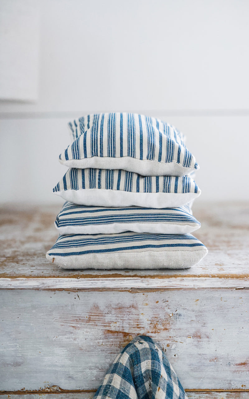 Set of Three Vintage French Ticking Lavender Pillows
