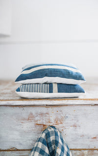 Set of Two Vintage French Ticking Lavender Pillows