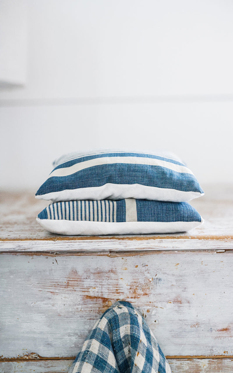 Set of Two Vintage French Ticking Lavender Pillows