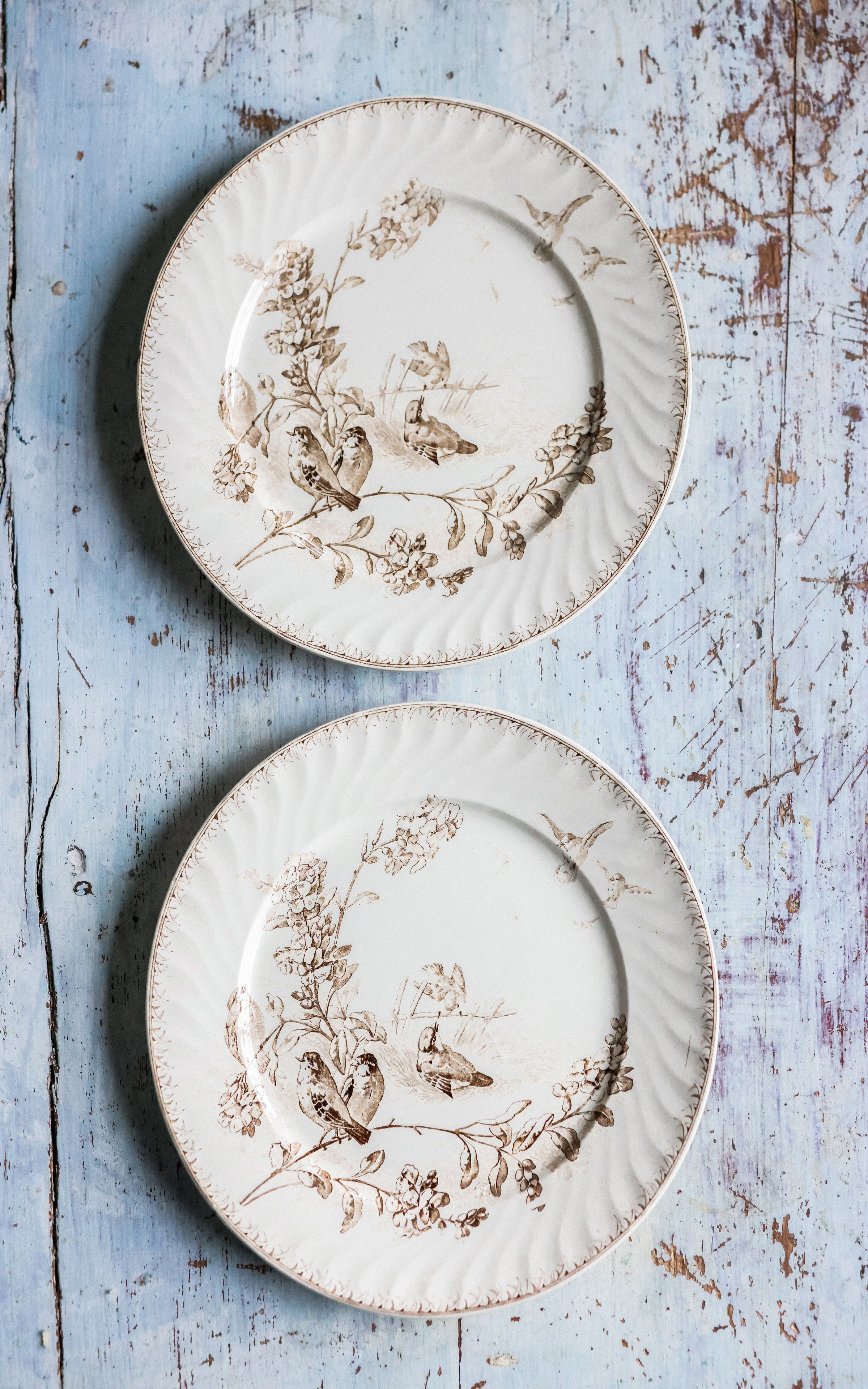 Set of Two Vintage French Sepia Toned Transferware