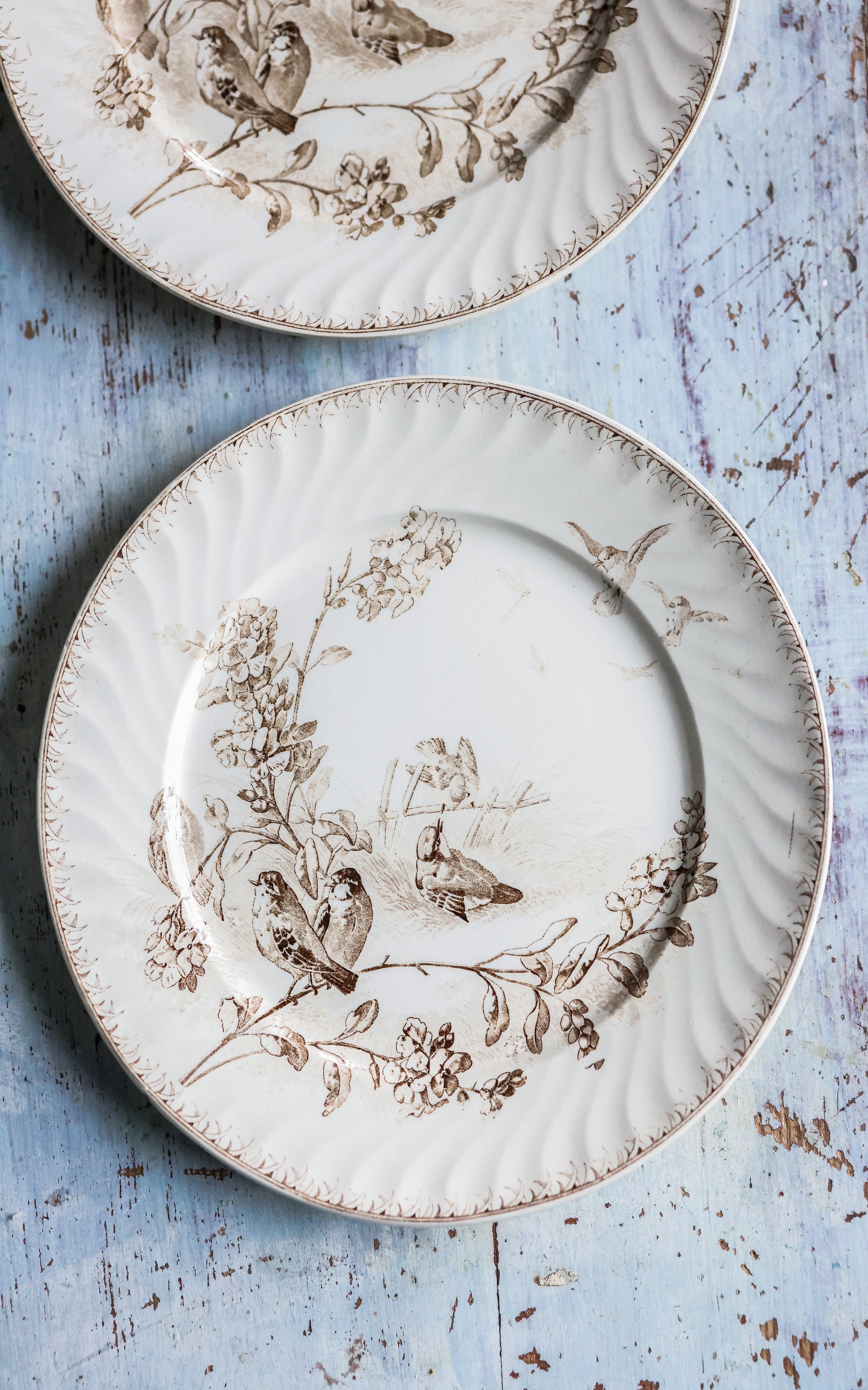 Set of Two Vintage French Sepia Toned Transferware