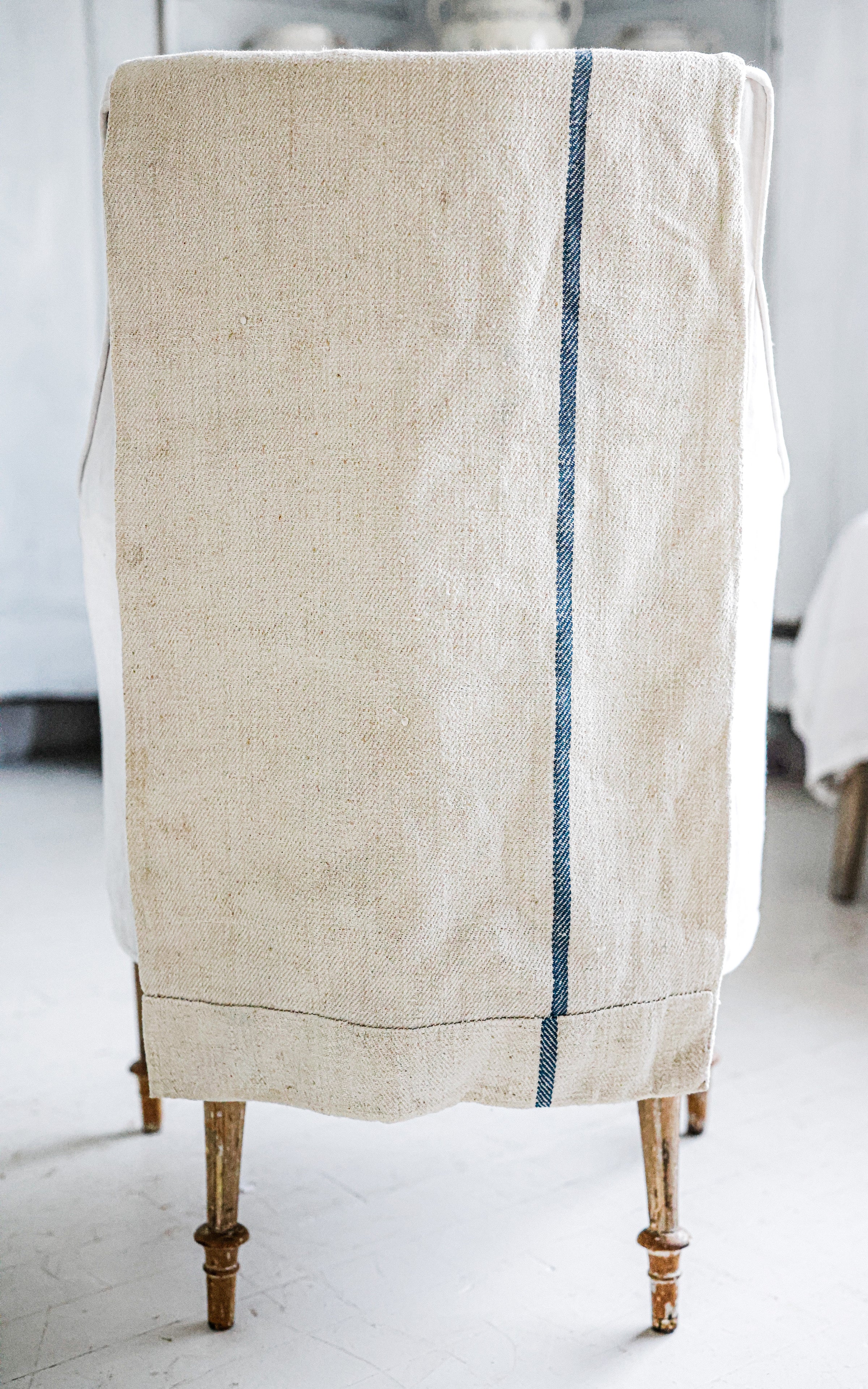 Vintage European Indigo Blue Stripe Grain Sack