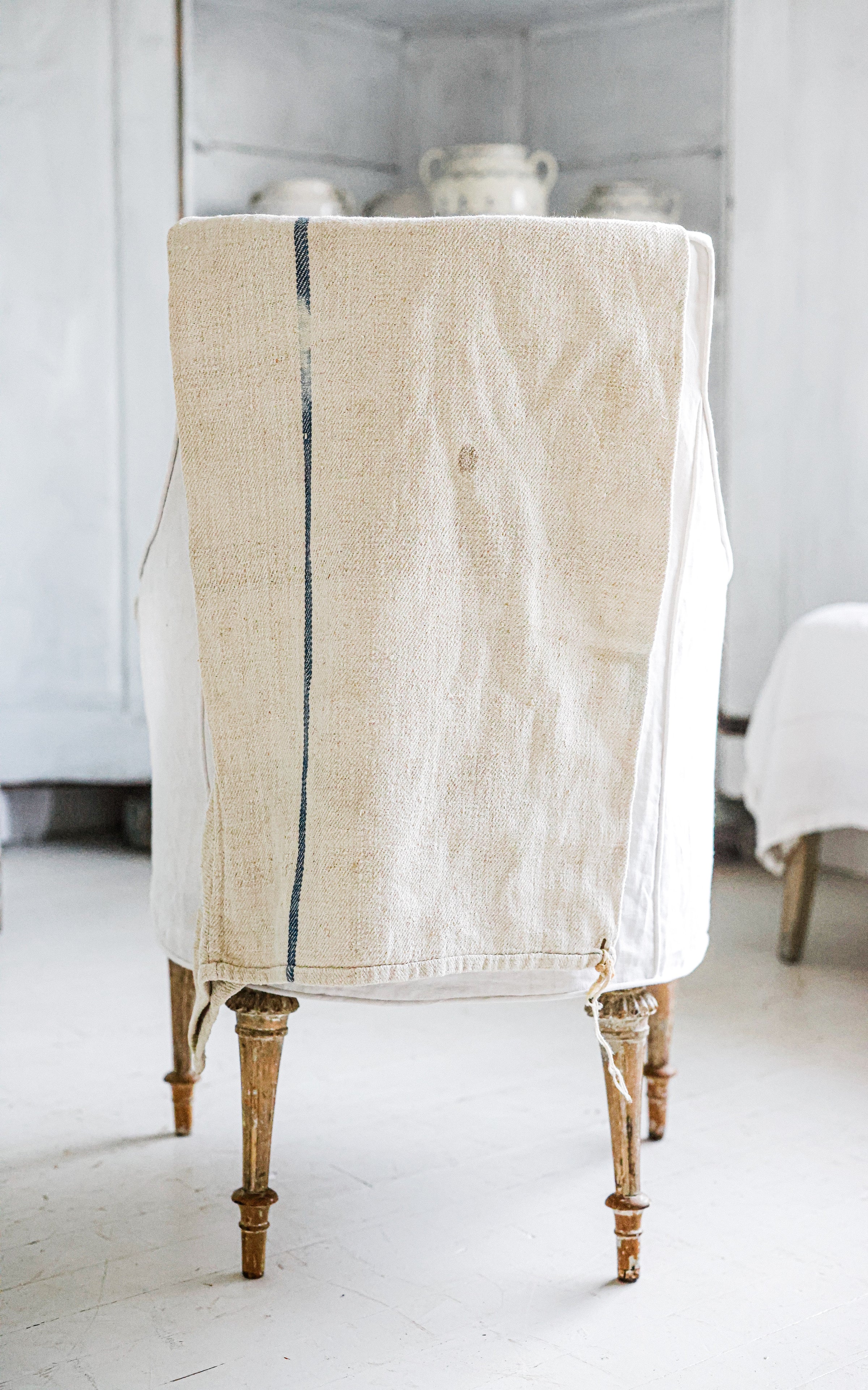 Vintage European Indigo Blue Stripe Grain Sack