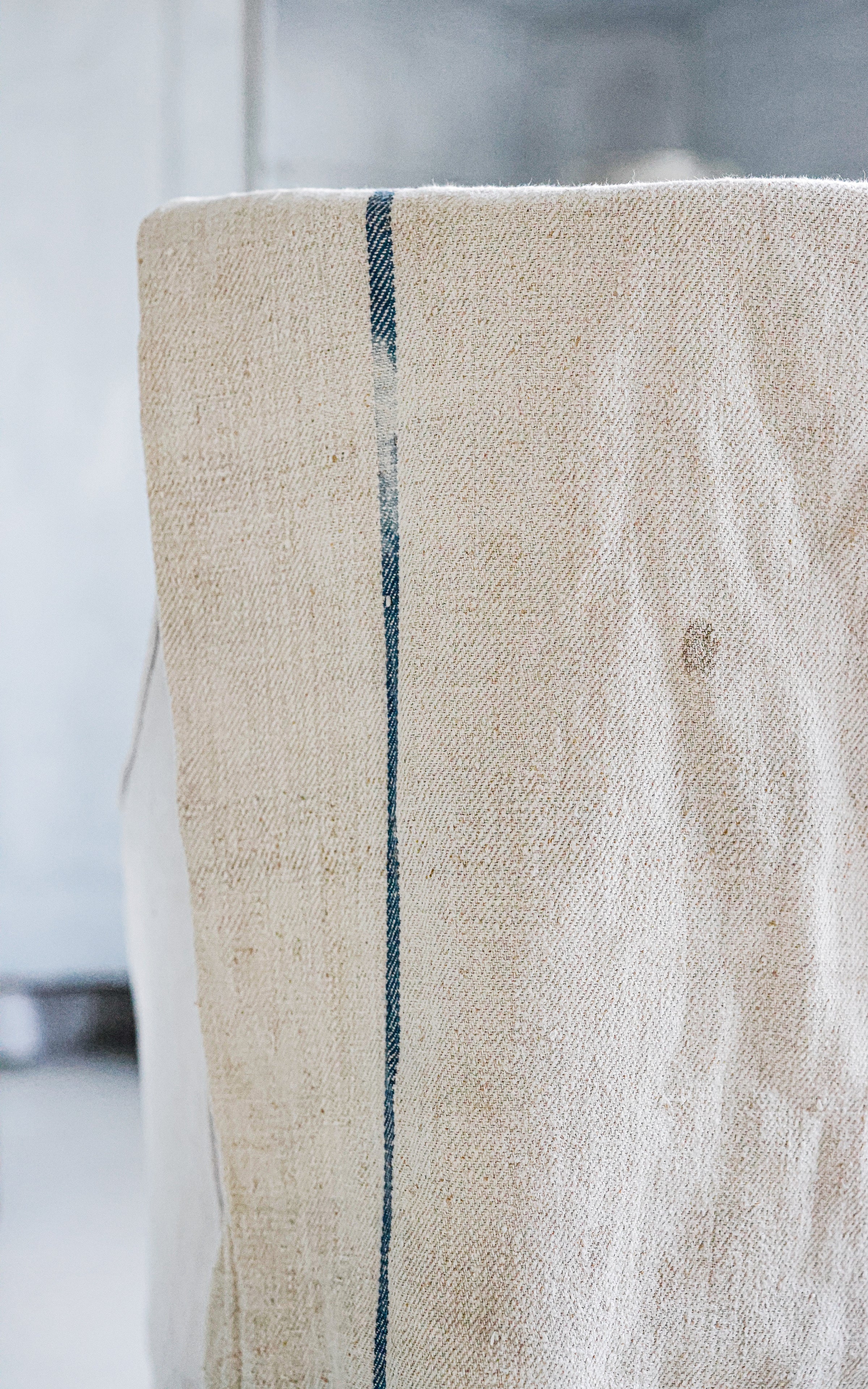 Vintage European Indigo Blue Stripe Grain Sack