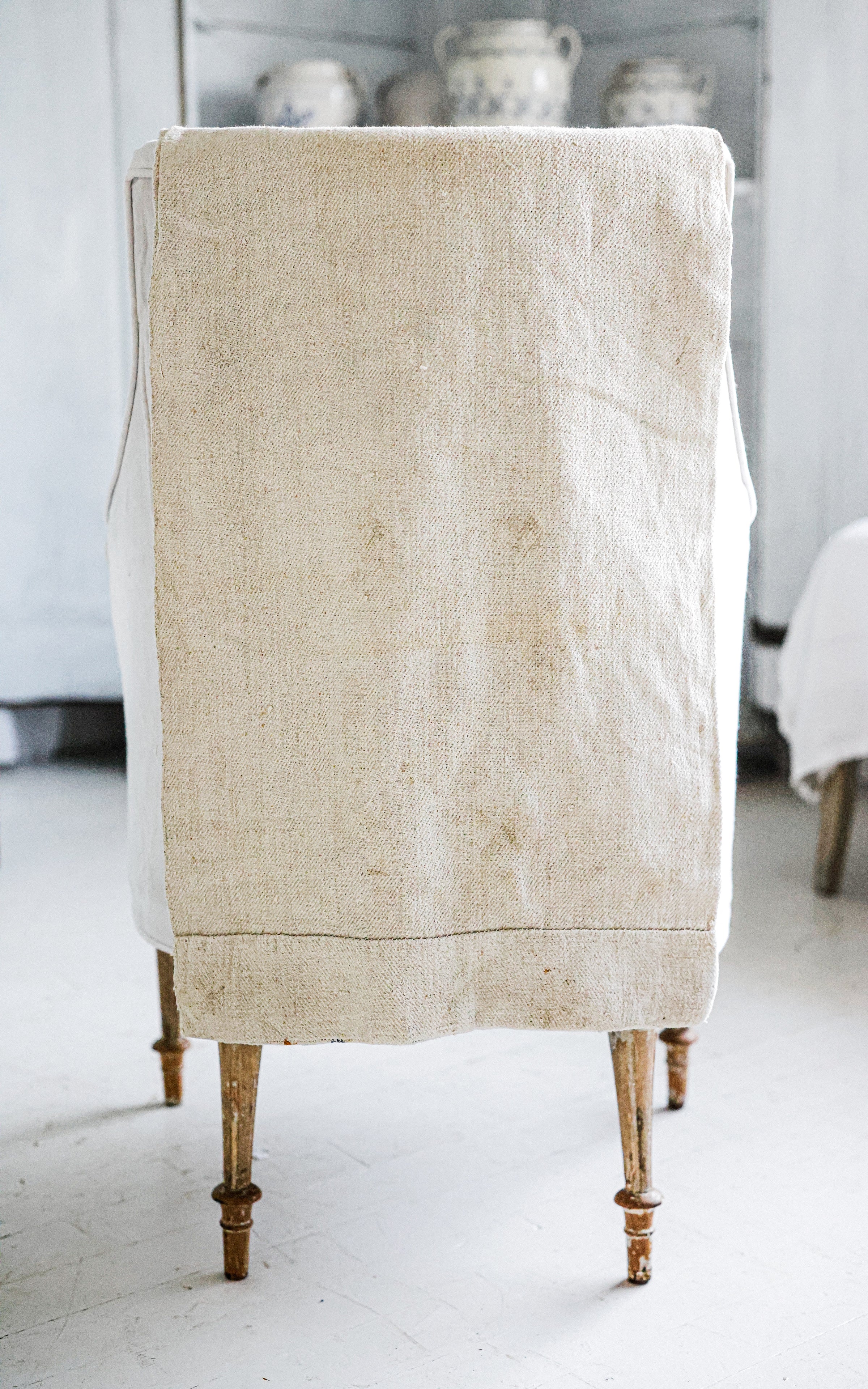 Vintage European Indigo Blue Stripe Grain Sack