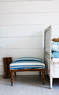 Vintage French Ticking Upholstered Ottoman