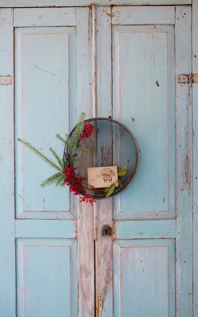 Vintage French Zinc Sieve & Vintage Post Card