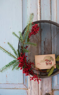 Vintage French Zinc Sieve & Vintage Post Card