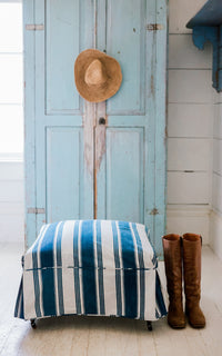 Vintage French Ticking Upholstered Ottoman