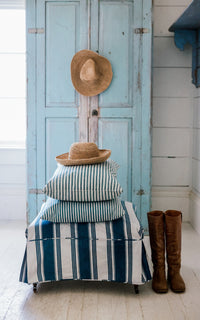 Vintage French Ticking Upholstered Ottoman