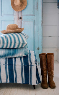 Vintage French Ticking Upholstered Ottoman
