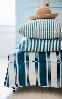 Vintage French Ticking Upholstered Ottoman