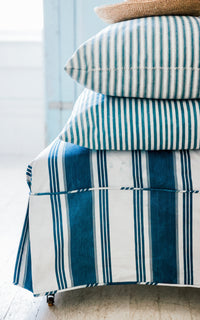 Vintage French Ticking Upholstered Ottoman