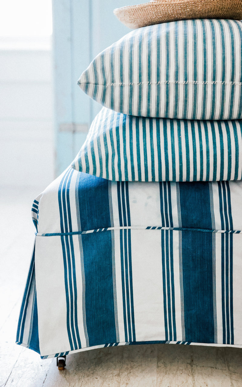 Vintage French Ticking Upholstered Ottoman