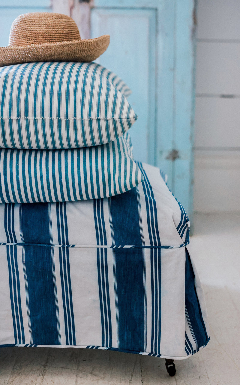 Vintage French Ticking Upholstered Ottoman