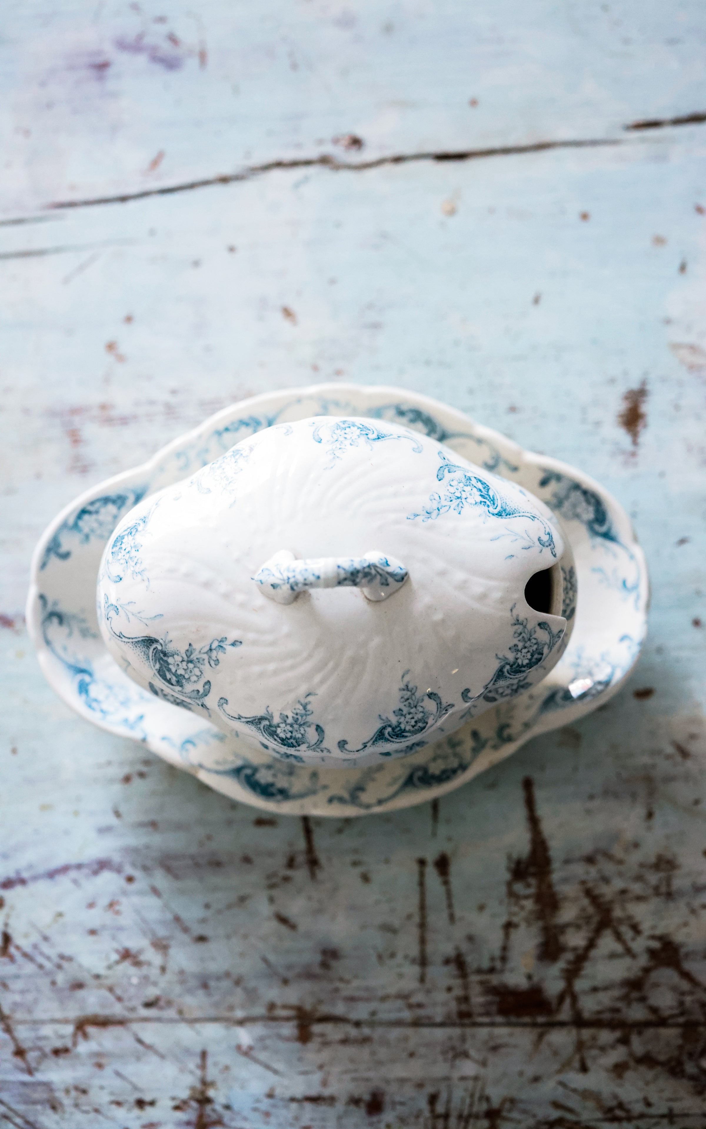 Vintage French Transferware Sauce Boat