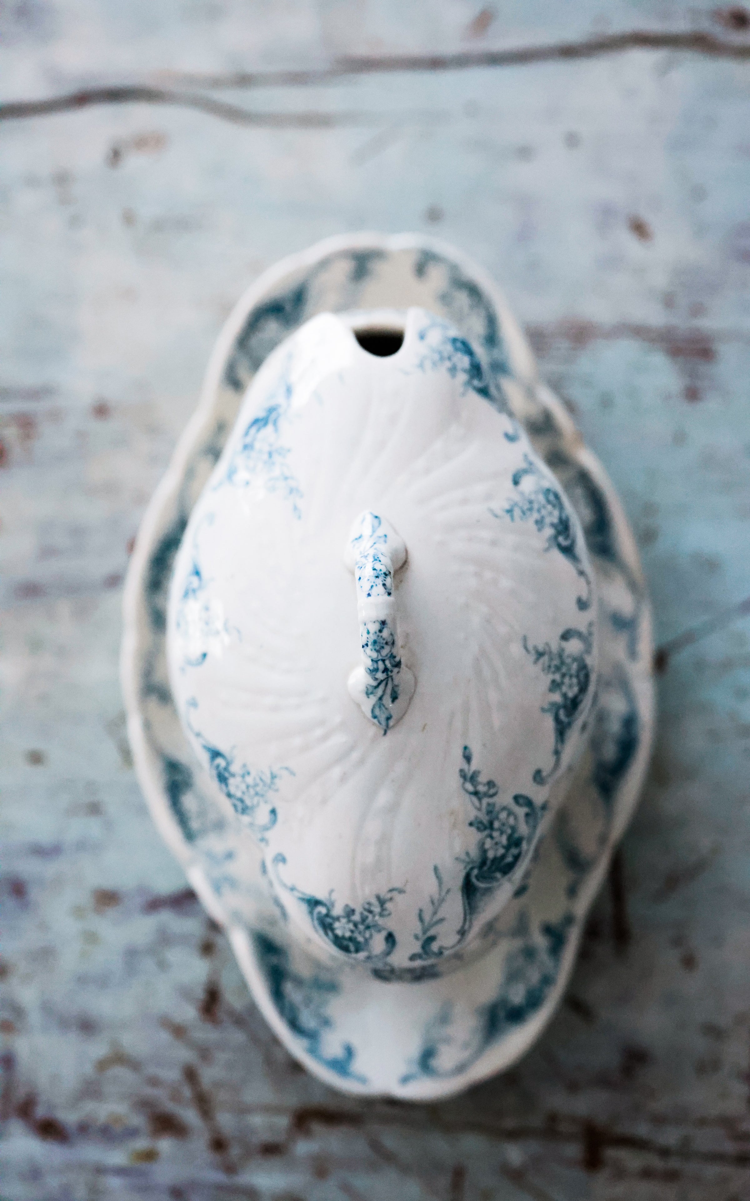 Vintage French Transferware Sauce Boat