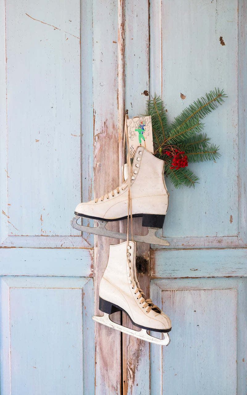 Vintage Ice Skates & Swedish Post Card