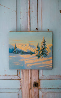 Vintage French Winter Wonderland Painting on Canvas