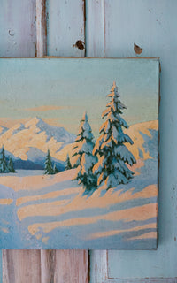 Vintage French Winter Wonderland Painting on Canvas