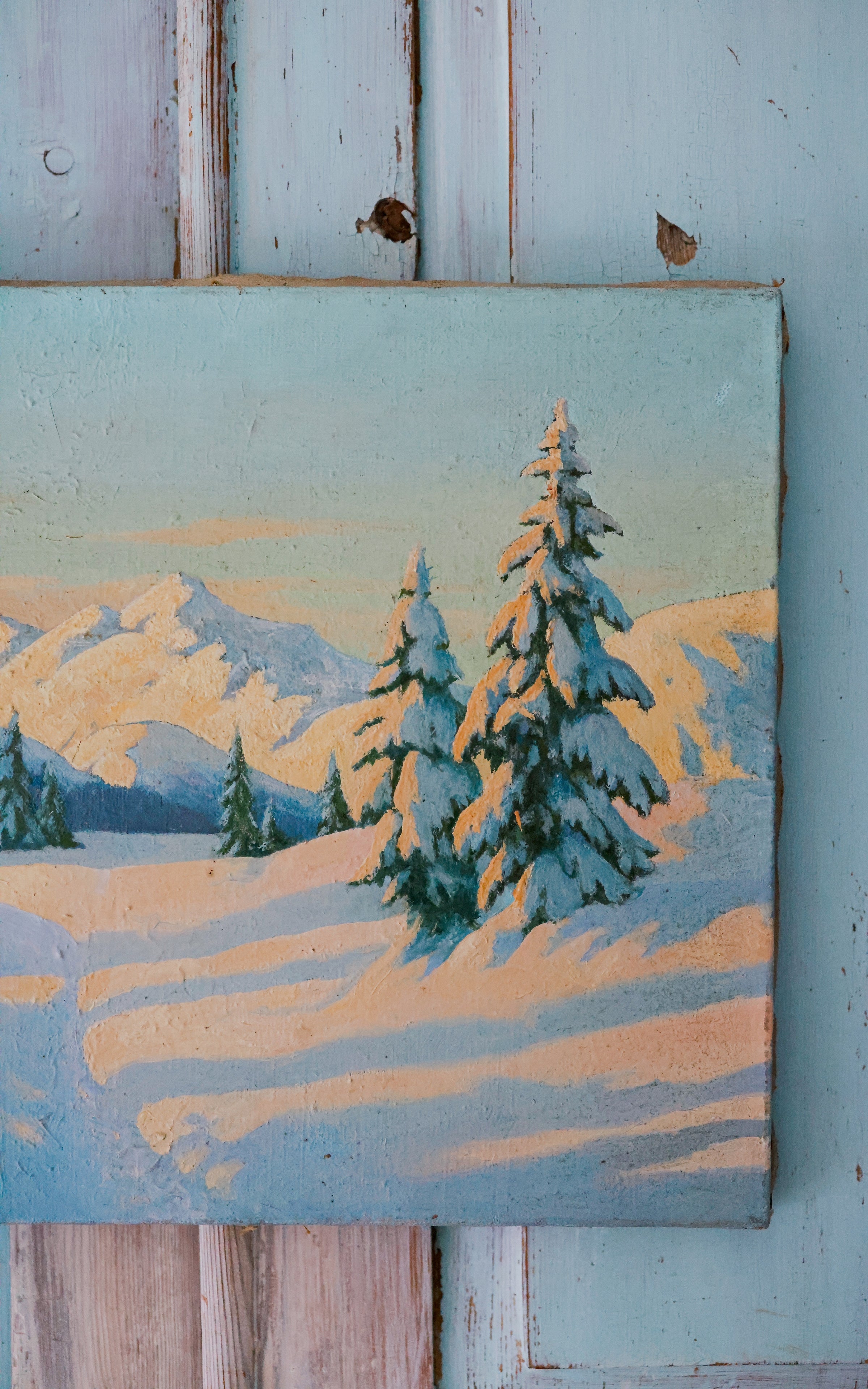 Vintage French Winter Wonderland Painting on Canvas