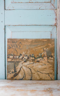Vintage French Village Winter Painting