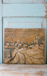 Vintage French Village Winter Painting