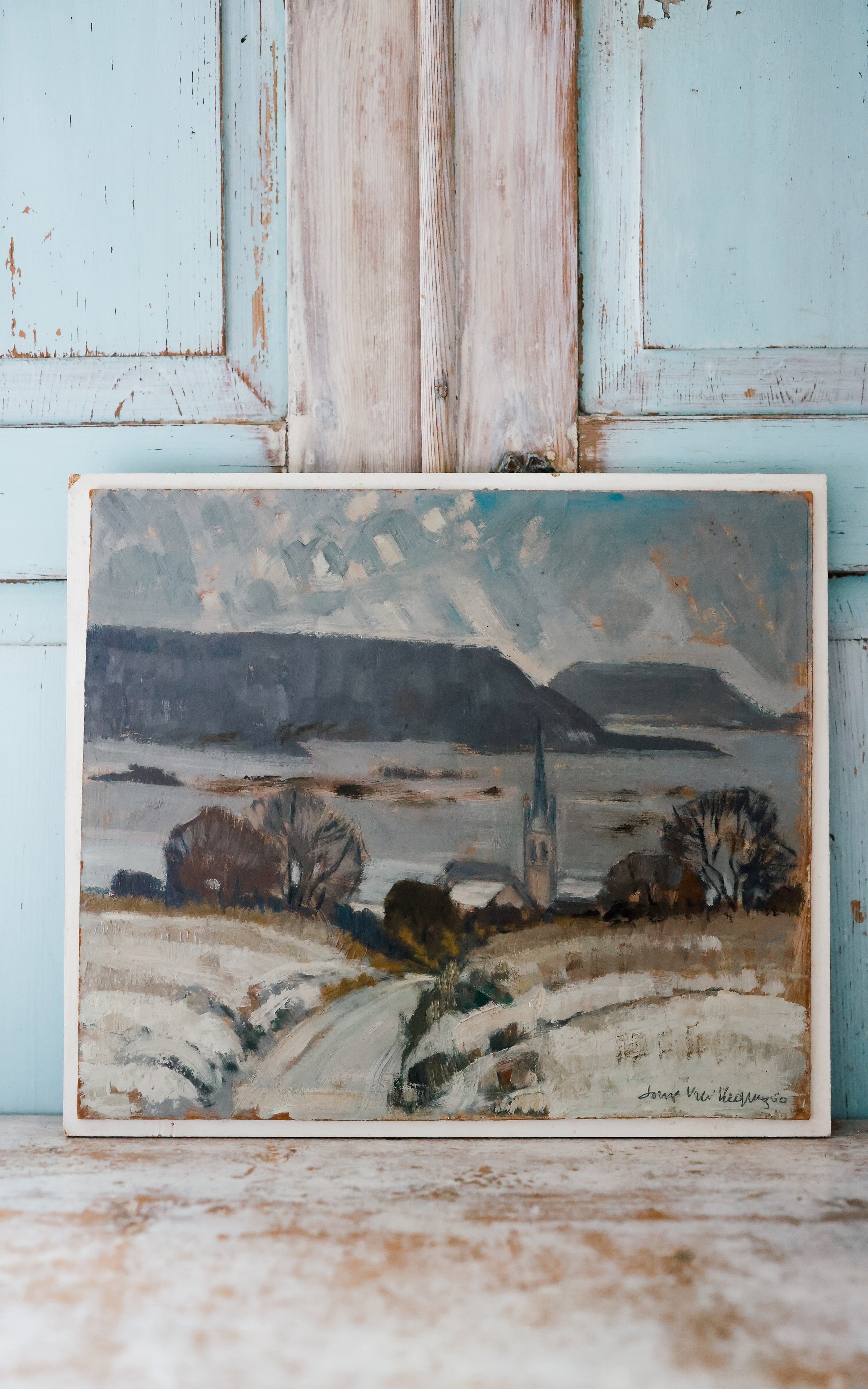 Vintage French Winter in the Country Painting