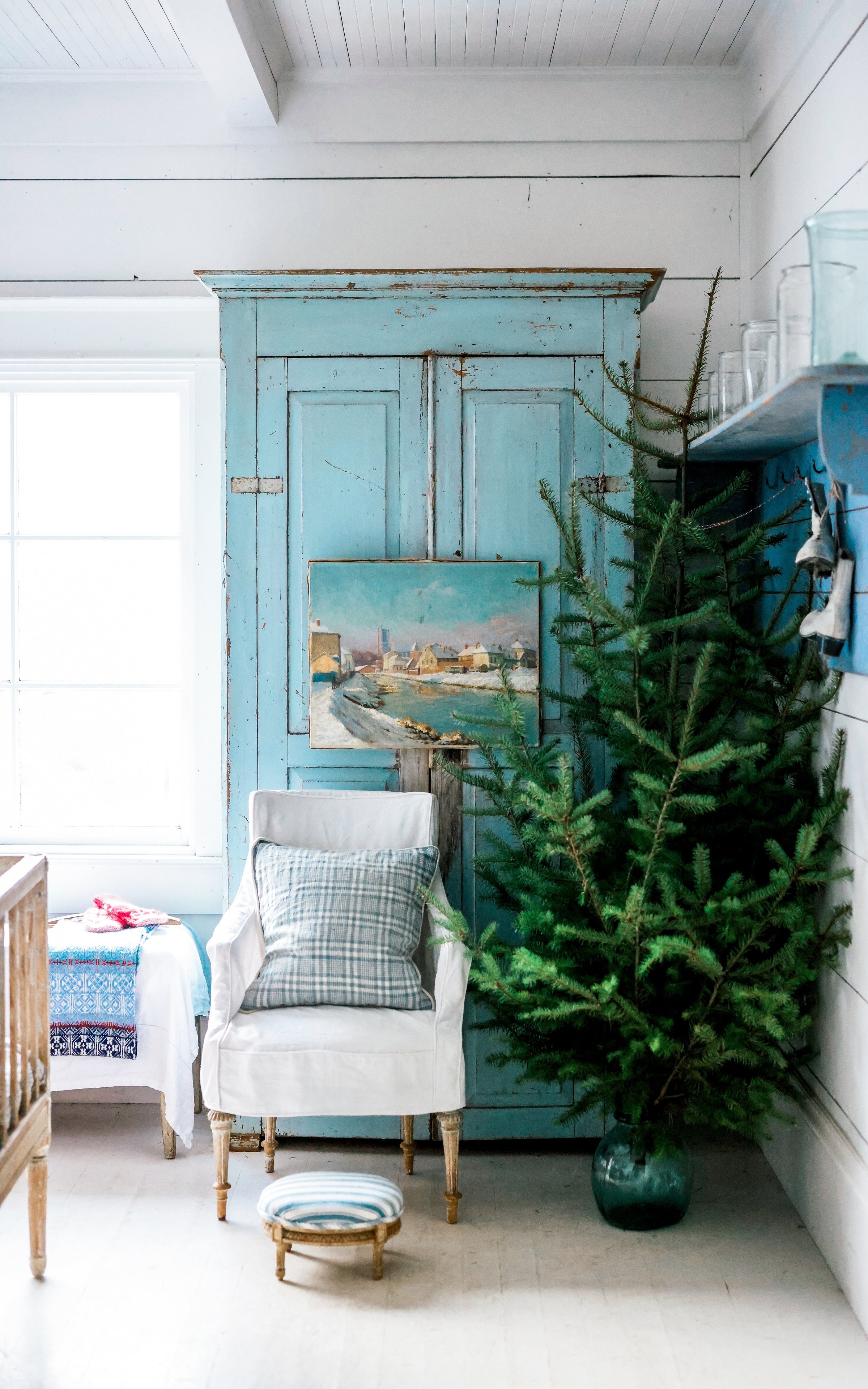 Vintage French Winter Scene Painting on Canvas