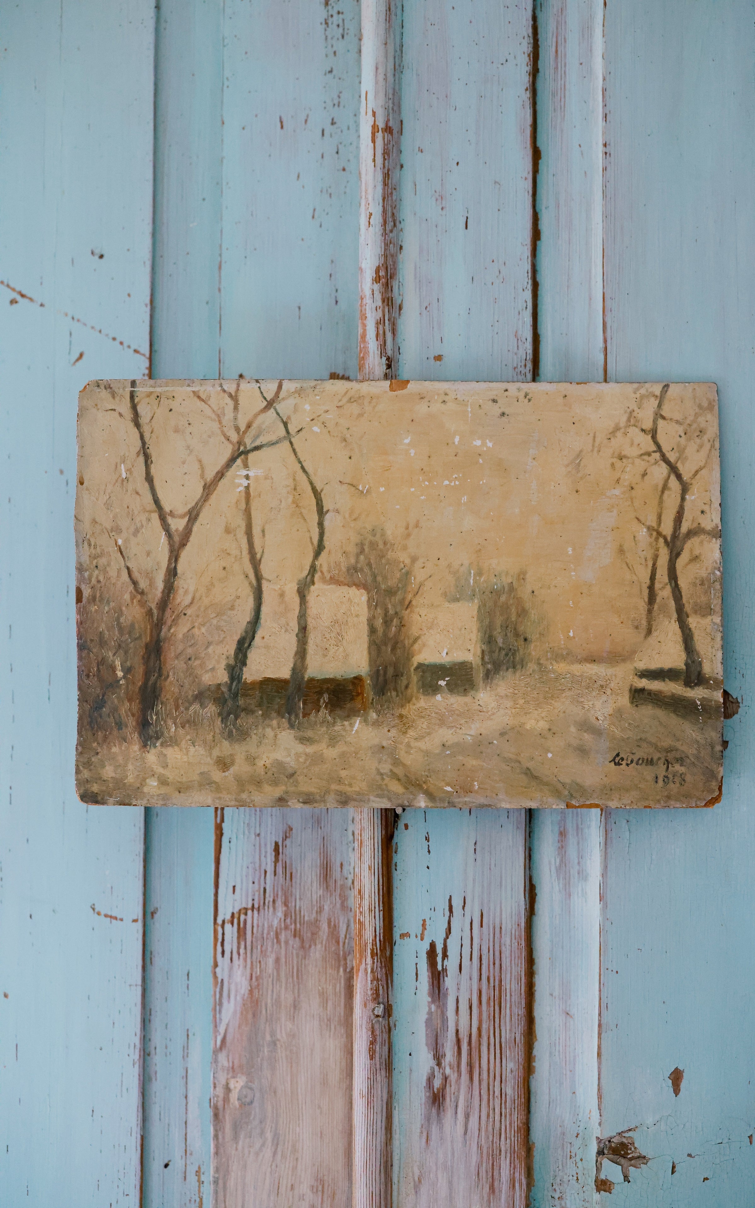Vintage French Winter Scene in the Country Painting
