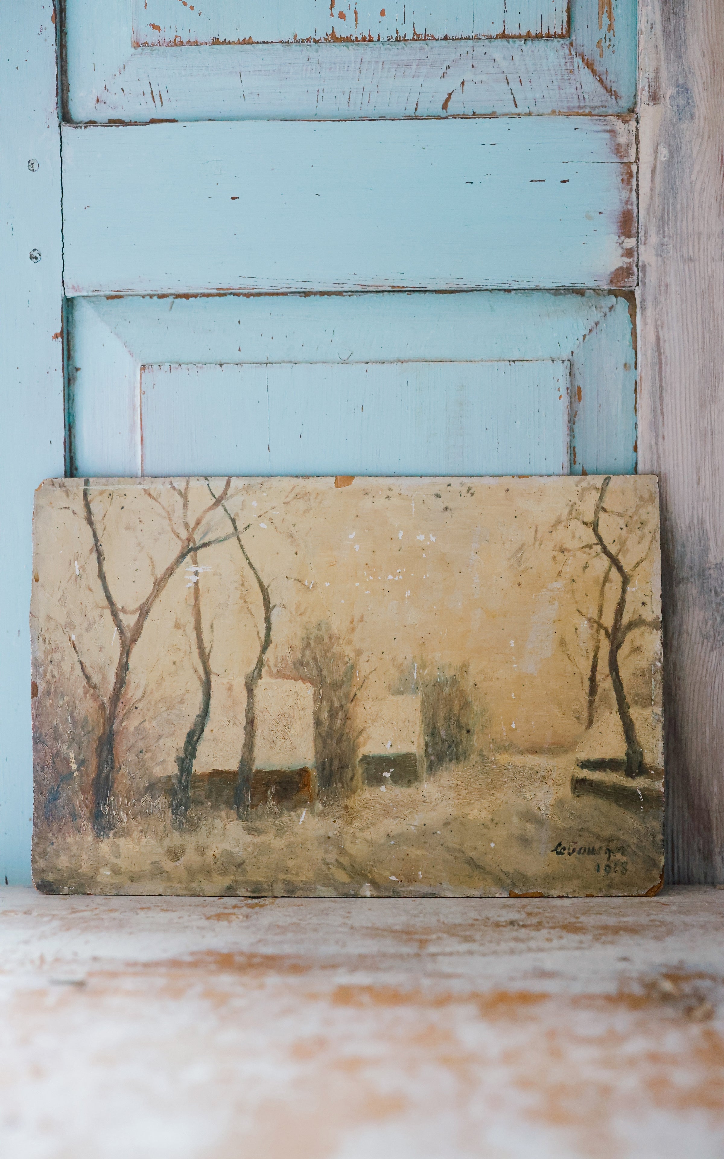 Vintage French Winter Scene in the Country Painting