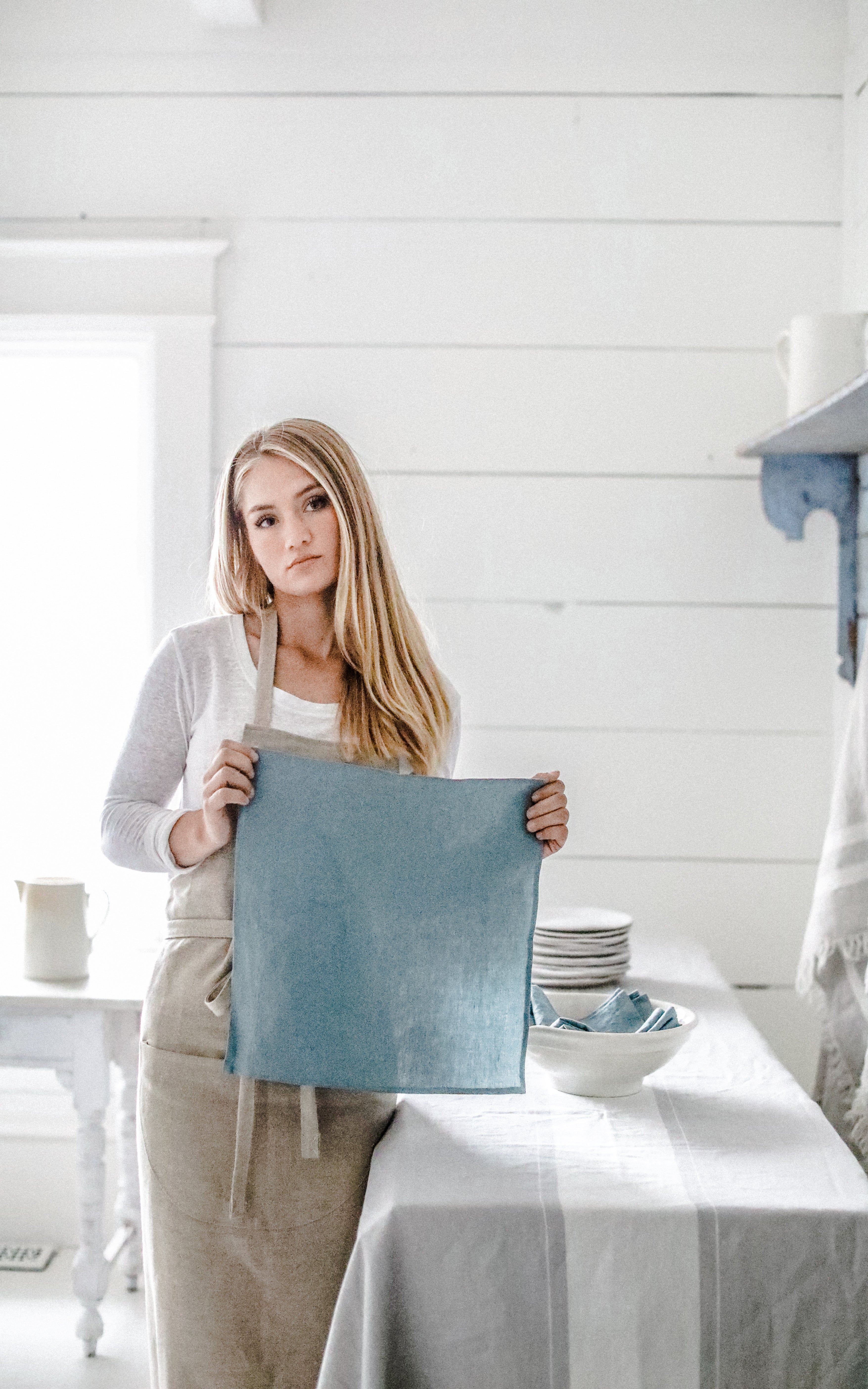 Steel Blue Sky Linen Napkin - Thumbnail 4