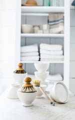 Vintage Belgian Ironstone Cafe au Lait Bowl with Lavender Essential Oil and Iris Hantverk Dish Brush