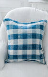 Vintage French Indigo Blue Checked Textile Pillow Slip