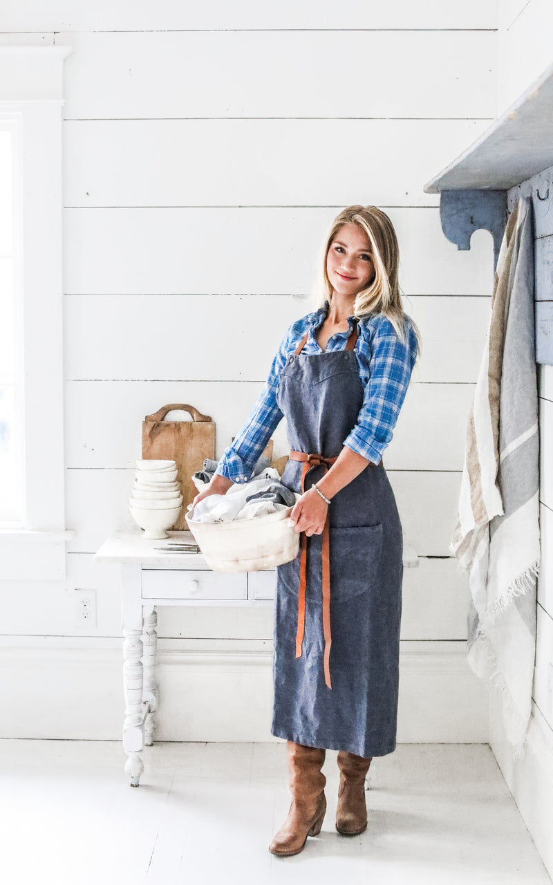 The Galloper Belgian Linen Apron with Leather Straps