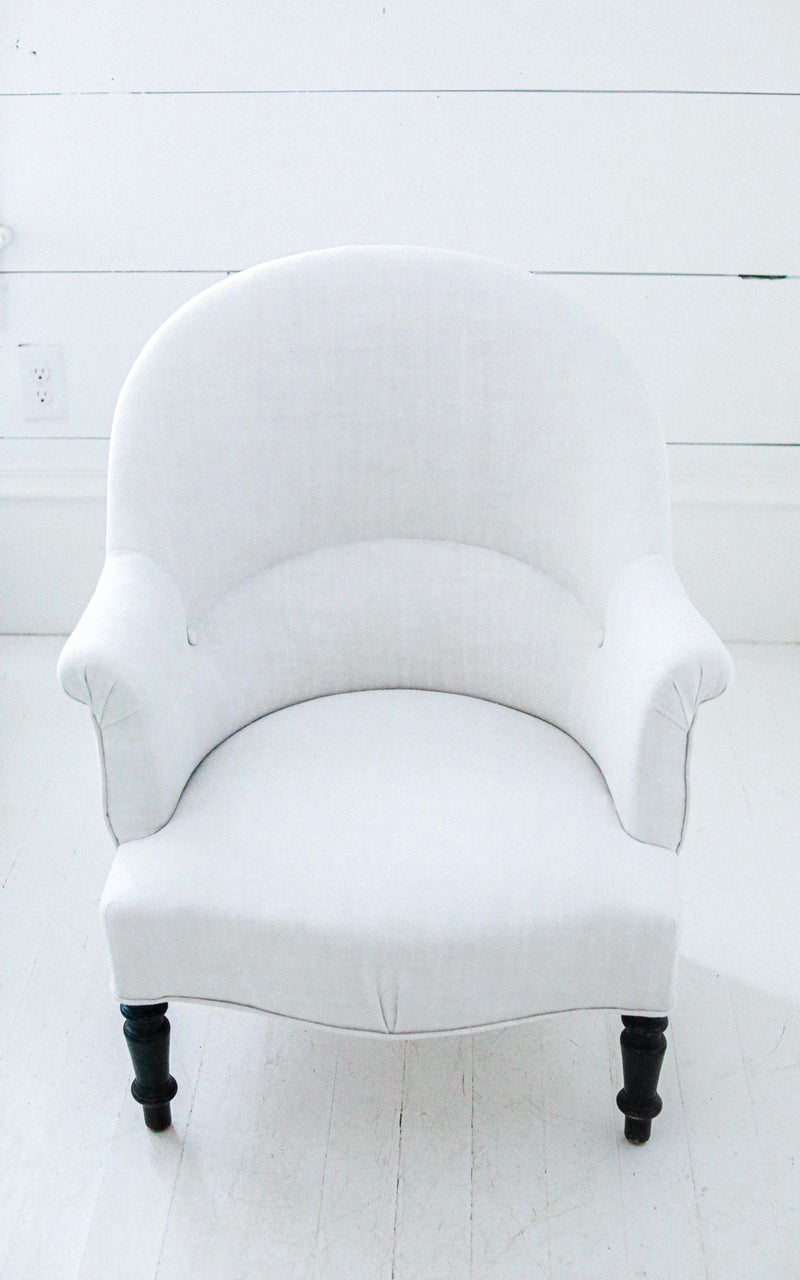 Vintage French Linen Upholstered Chair with French Linen Slipcover