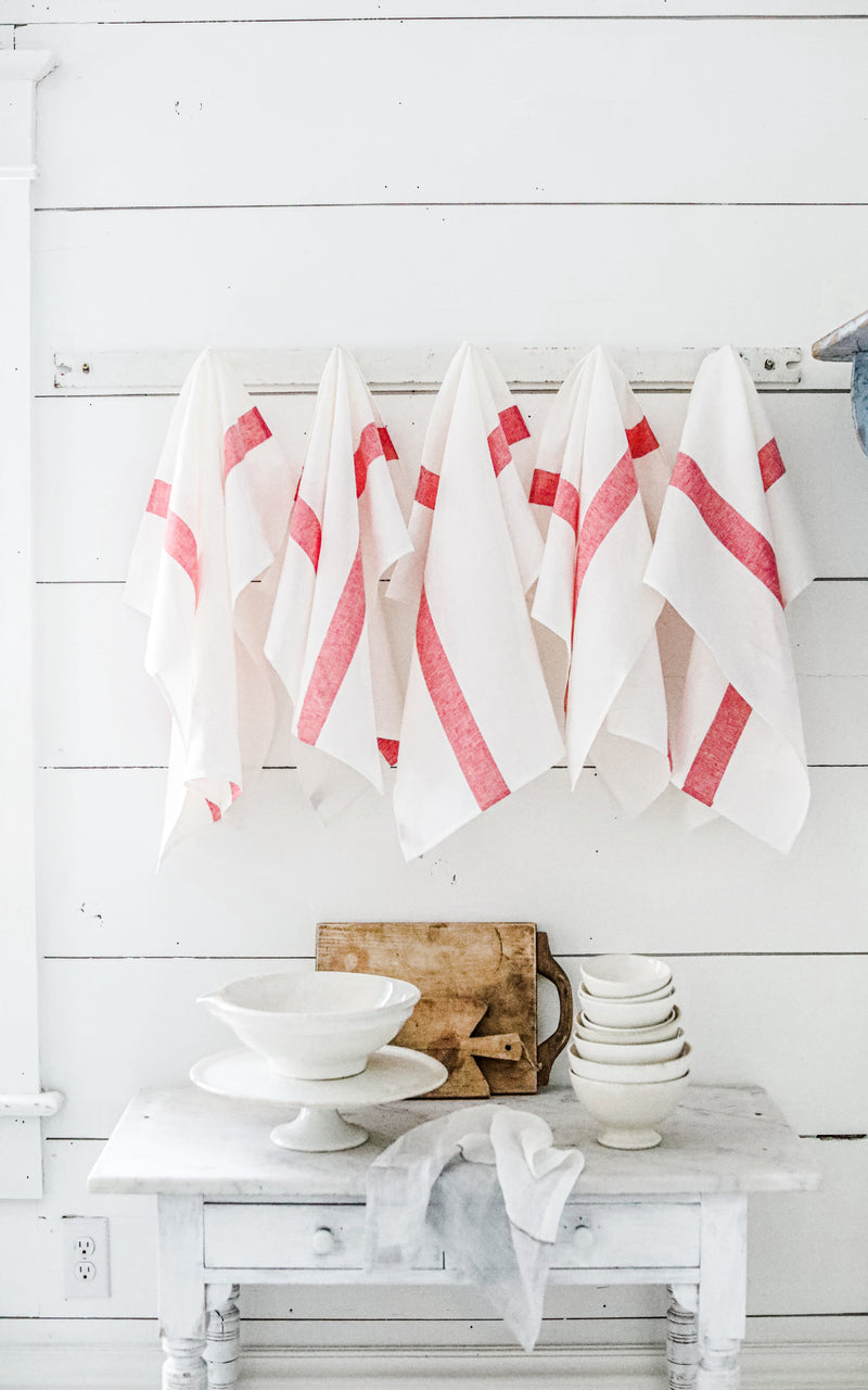 French Style Linen Tea Towels - Gingham Red - AllORA