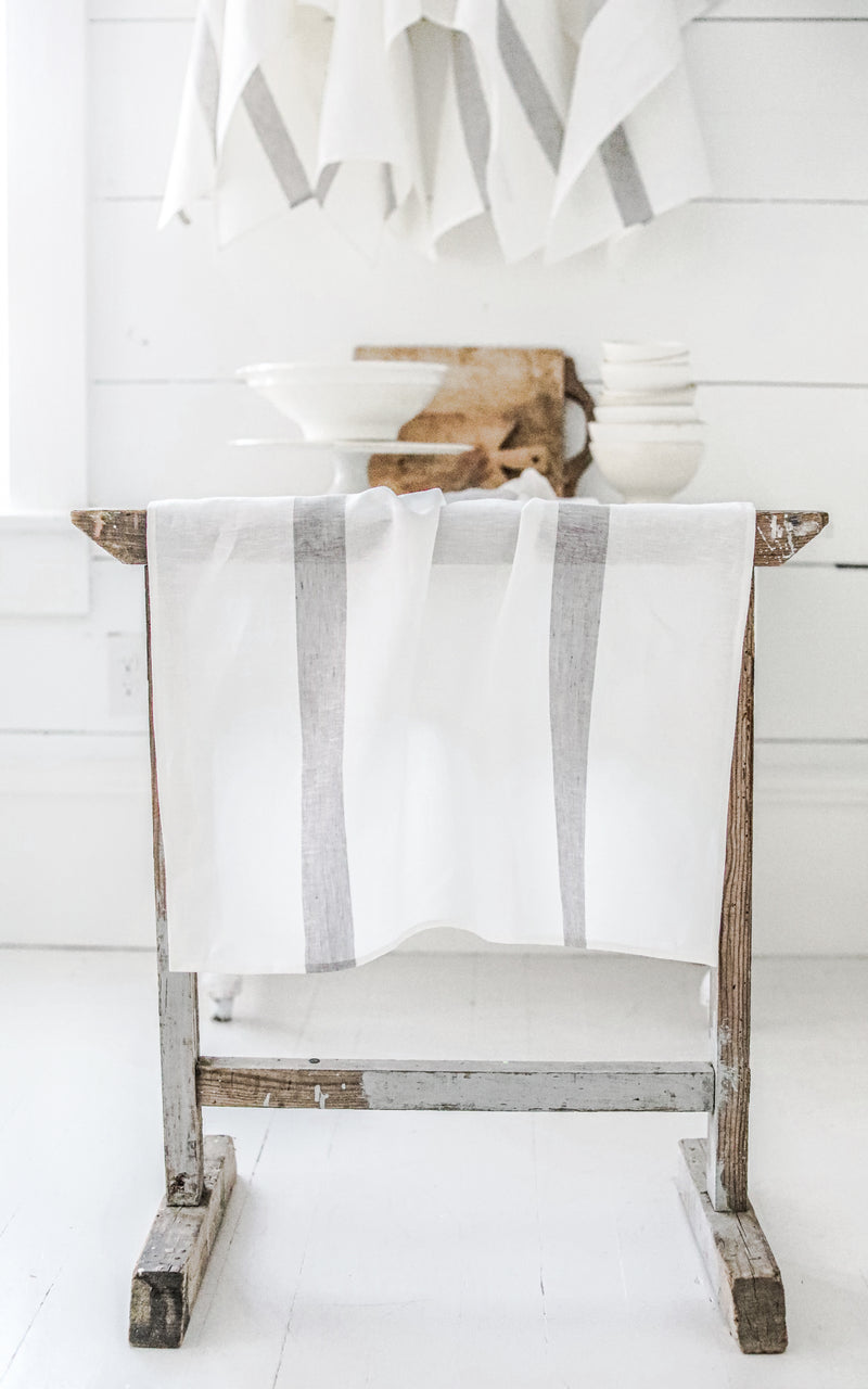 Grey Striped Porticcio Belgian Linen Tea Towel